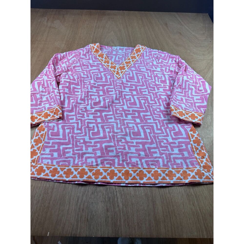 Barbara Gerwit Womens XL Tropical Floral Resort Blouse Vacation Tunic Top